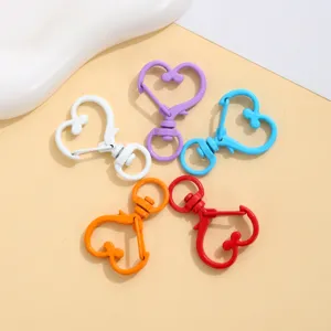 Colorful heart-shaped lobster clasps swivel keychains metal alloy DIY craft accessories.