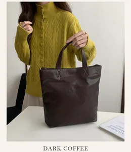 Casual minimalist solid color large capacity handbag shoulder tote bag for daily fashion wear