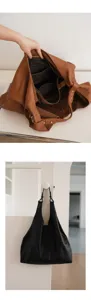 Soft genuine leather hobo tote bag for women, large capacity casual commuter shoulder bag detail.