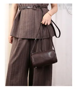 Classic genuine leather barrel bag, mini casual pillow crossbody shoulder bag for daily commute.