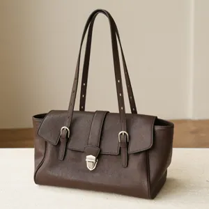 Retro Genuine Leather Shoulder Bag For Women Large Capacity Commute Tote Bag Casual Soft Leather Underarm Bag