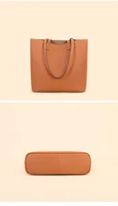 Genuine leather reversible tote bag, large capacity shoulder bag for women detail view.
