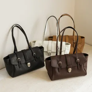 Vintage soft leather shoulder bag large capacity commuter tote bag with adjustable straps