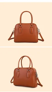 Brown leather Boston bag women casual shoulder crossbody handbag stylish daily commuting purse