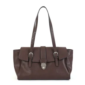 Vintage brown leather shoulder bag, soft large capacity commuter tote with adjustable straps.
