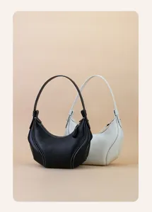 Top layer cowhide leather crescent shoulder underarm bag for women, trendy commute hobo purse