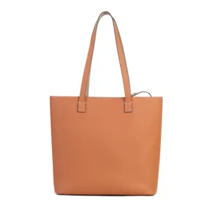 Genuine leather tote bag, classic brown shoulder bag with dual handles for women daily use.