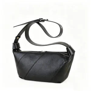 Black leather dumpling shoulder bag, minimalist casual crossbody bag for women spring new.