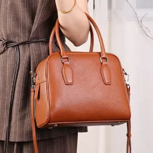 Women Boston Bag Top Layer Cowhide Leather Handbag Casual Commuting Large Capacity Shoulder Crossbody Bag Fashion Tote