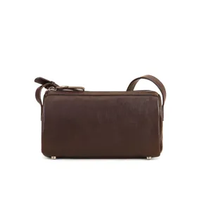 Classic brown leather barrel shoulder bag, mini commuter crossbody pillow bag with chic niche design.