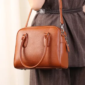 Stylish brown Boston shoulder bag for women, premium leather daily crossbody work handbag.