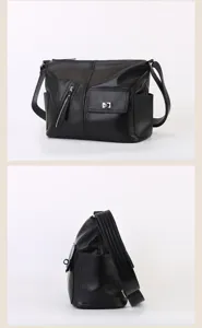 Black leather shoulder bag for men and women casual minimalist crossbody commuting bag