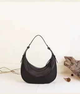 Brown vegetable-tanned leather crescent hobo shoulder bag retro casual underarm bag
