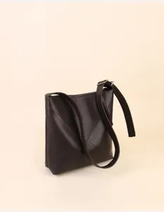Dark brown genuine leather shoulder bag, soft minimalist bucket bag, daily commute crossbody tote.