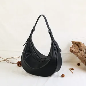Women Genuine Leather Crescent Hobo Bag Retro Plant-Tanned Shoulder Underarm Bag Casual Versatile Daily Handbag