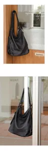 Genuine leather women shoulder bag casual versatile large capacity black backpack detail.