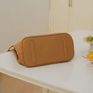 Vintage soft cowhide leather bucket bag large capacity brown tote shoulder bag main view item