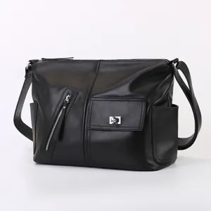 French Minimalist Genuine Leather Shoulder Bag For Women Men Casual Commuter Crossbody Bag Top Layer Cowhide Handbag