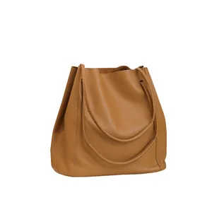 Retro soft genuine leather tote bag large capacity commuter handbag for women elegant brown purse