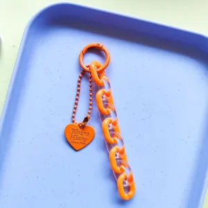 Handmade jelly color acrylic heart keychain bag charm DIY phone case accessory chain.