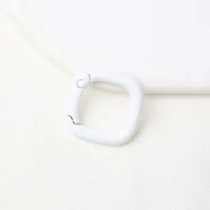 Gedetailleerd overzicht van witte vierkante metalen veersluiting, gladde afwerking, sterk.