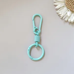 Mint green zinc alloy spring keychain carabiner hook detail view for bags and keys