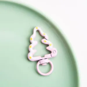 Pink Christmas tree spring snap hook detail, alloy DIY jewelry charm and bag pendant.