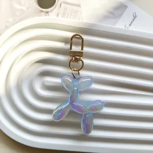 Iridescent balloon dog keychain cute bag charm resin keyring aesthetic gift accessory