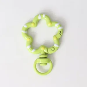 Cute flower spring snap hook detail, painted metal DIY keychain ring pendant accessory.