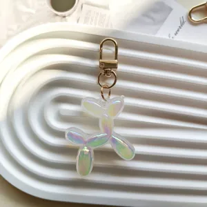 Iridescent jelly balloon dog keychain cute bag pendant with gold clasp fashion gift