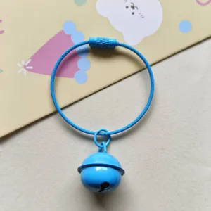 Blue metal wire keyring with painted bell pendant, perfect for bags, keys, and cute gifts.