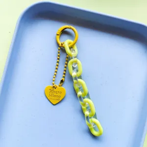Handmade jelly color acrylic heart keychain detail shot, perfect for diy phone case and bag charm.