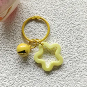 Gele acryl holle ster bel ronde sleutelhanger tas hanger schattige accessoire detailweergave
