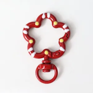 Red floral swivel spring ring clasp, cute DIY keychain jewelry making accessory piece.