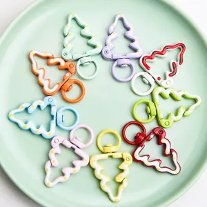 Colorful Christmas tree spring buckles for DIY jewelry, alloy keychain bag pendants.