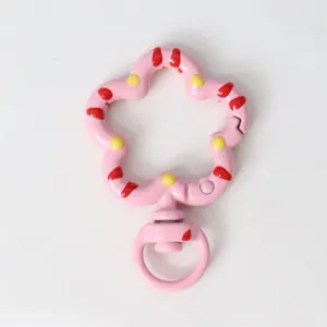 Cute pink flower spring snap hook metal keychain DIY bag charm jewelry pendant accessory