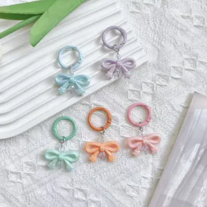 Colorful electroplated UV bow keychains metal spring buckle bag mobile phone chain pendants