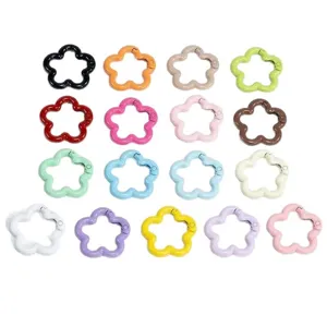 Bunte Legierung Blumen Feder Schnallen, DIY Schlüsselanhänger Zubehör, Metall Ringe.