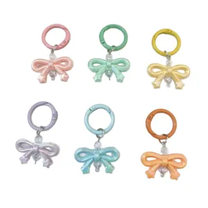 Colorful electroplated UV bow keychain bag charm cute spring ring accessory pendant