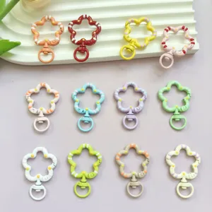 Metal Flower Keychain Spring Buckle DIY Cute Hanging Accessory Enamel Hand-Painted Plum Blossom Bag Pendant Charm