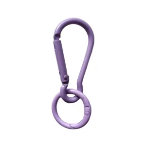 Purple alloy carabiner and round spring ring keychain DIY bag charm for stylish accessories.