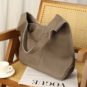 Casual genuine leather tote bag large capacity hobo shoulder bag for women daily commute