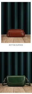 Detailed bottom view and front view of the leather crossbody bag, highlighting premium stitching.