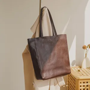 Women Genuine Leather Vintage Tote Bag Large Capacity Commuter Shoulder Bag Casual Simple Top Handle Bag Female Handbag