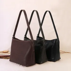 Women soft leather shoulder underarm bag large capacity casual commuter daily handbag