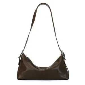 Vintage brown leather shoulder bag hobo pillow bag for women large capacity daily use