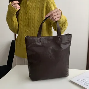 Korean style minimalist solid color large capacity dark brown tote bag main product shot