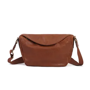 Premium genuine leather women's shoulder crossbody dumpling bag in vintage brown color.