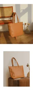 Vintage genuine leather tote bag for women, soft large capacity shoulder commute handbag.