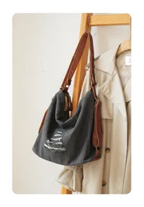 Vintage distressed denim hobo crossbody backpack women large capacity casual leather bag